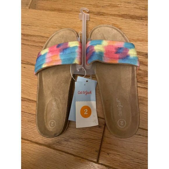 NWT Cat & Jack, girl's multicolor/rainbow slip on cork slide sandals - Picture 1 of 4